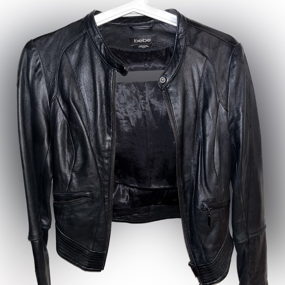 Womans vintage Black Moto leather jacket from BEBE XS